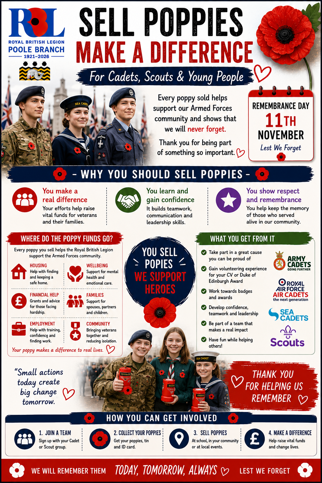 Sell Poppies Make a Difference — for Cadets, Scouts and Young People, Royal British Legion Poole Branch